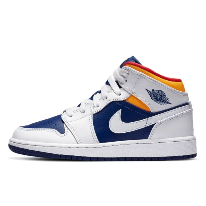 Air Jordan 1 Mid White Laser Orange Deep Royal Blue