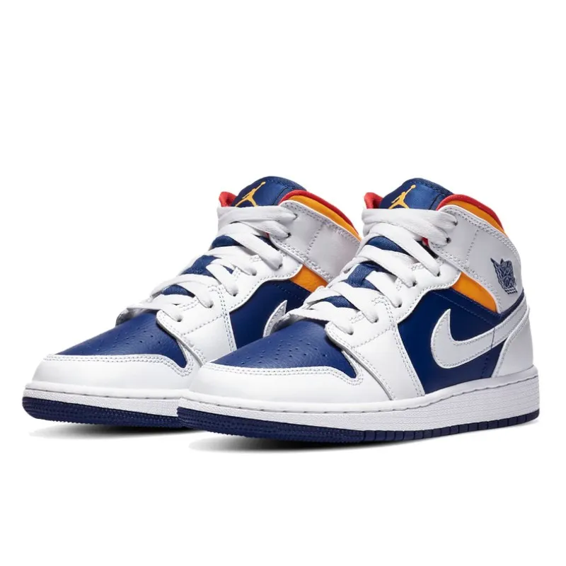 Air Jordan 1 Mid White Laser Orange Deep Royal Blue