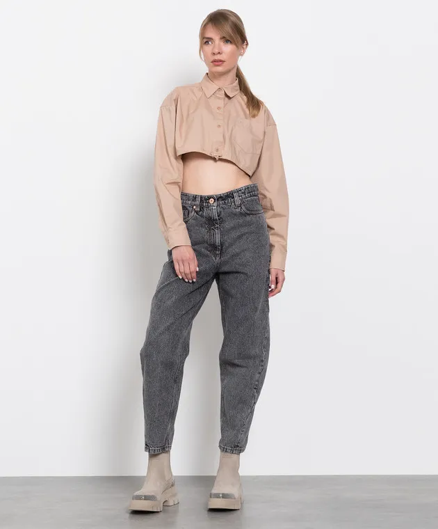AndreAdamo Beige top with logo embroidery