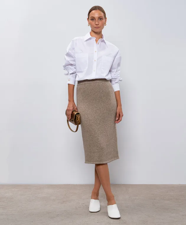 Ballantyne Beige midi skirt made of seam and silk