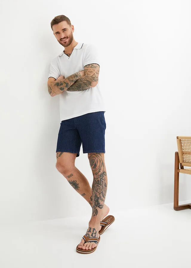 Bermuda vaquera azul oscuro denim con rayas
