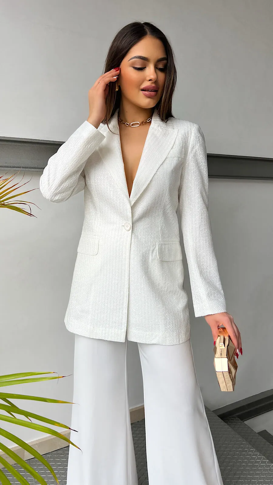 Blazer Blanca Paillette Luxury