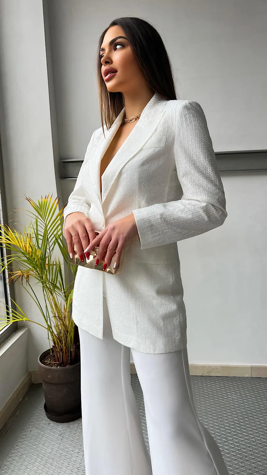 Blazer Blanca Paillette Luxury