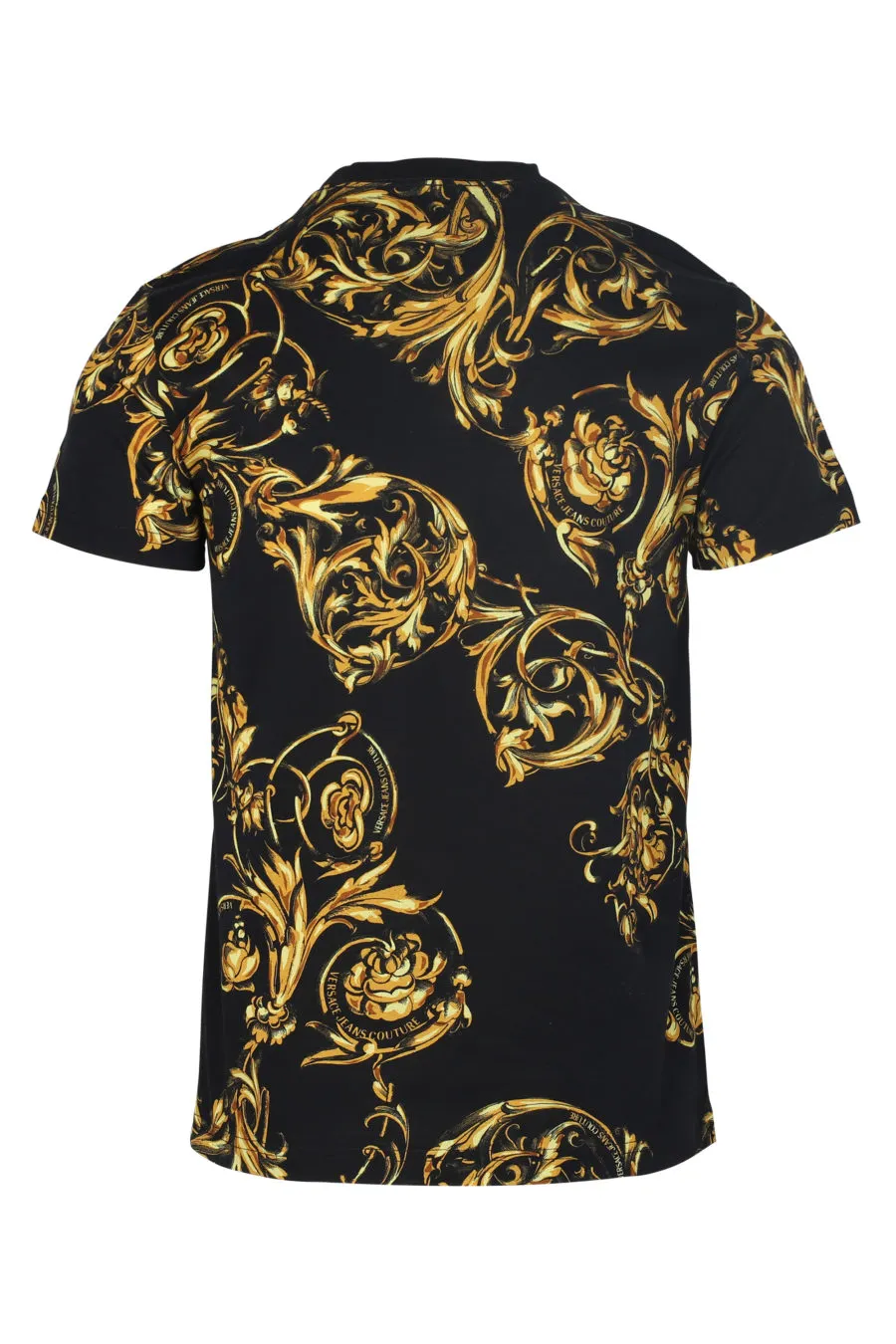 Camiseta de manga corta negra con estampado barroco