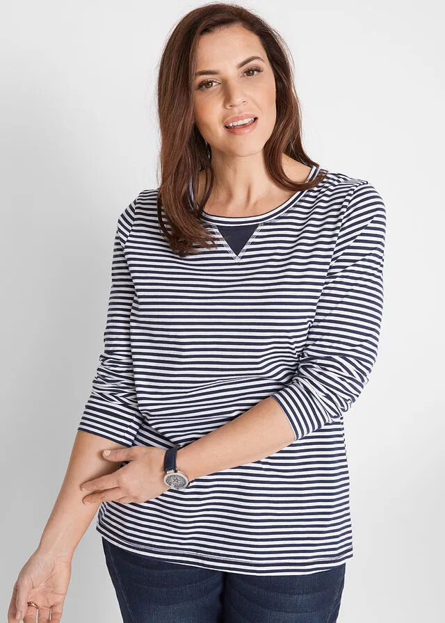 CAMISETA DE RAYAS, MANGA LARGA AZUL OSCUROBLANCO DE RAYAS