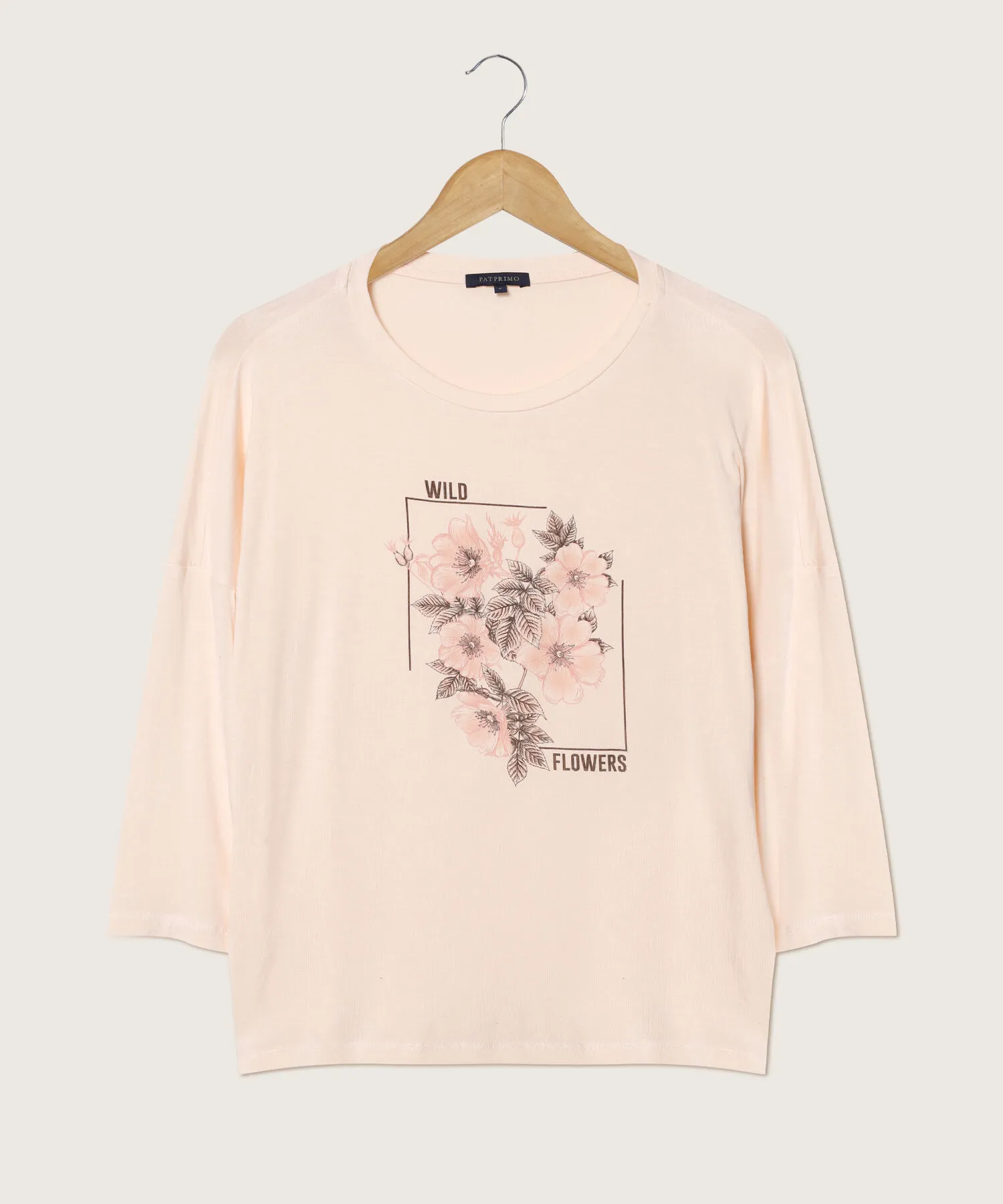 CAMISETA MANGA 3/4, CUELLO REDONDO CON ESTAMPADO SCREEN