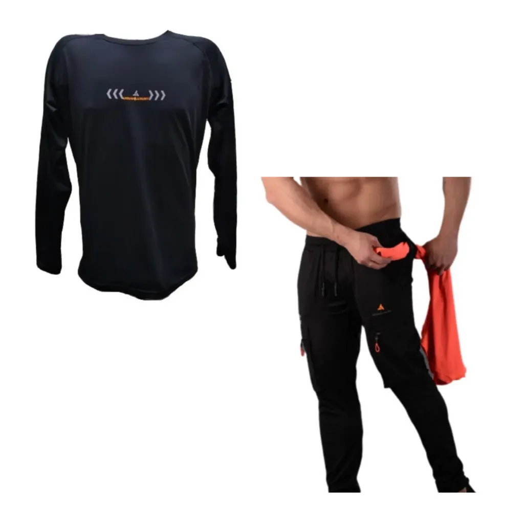 Combo Deportivo! Camiseta Termica Reflectiva Negro + Pantalón Cargo Negro