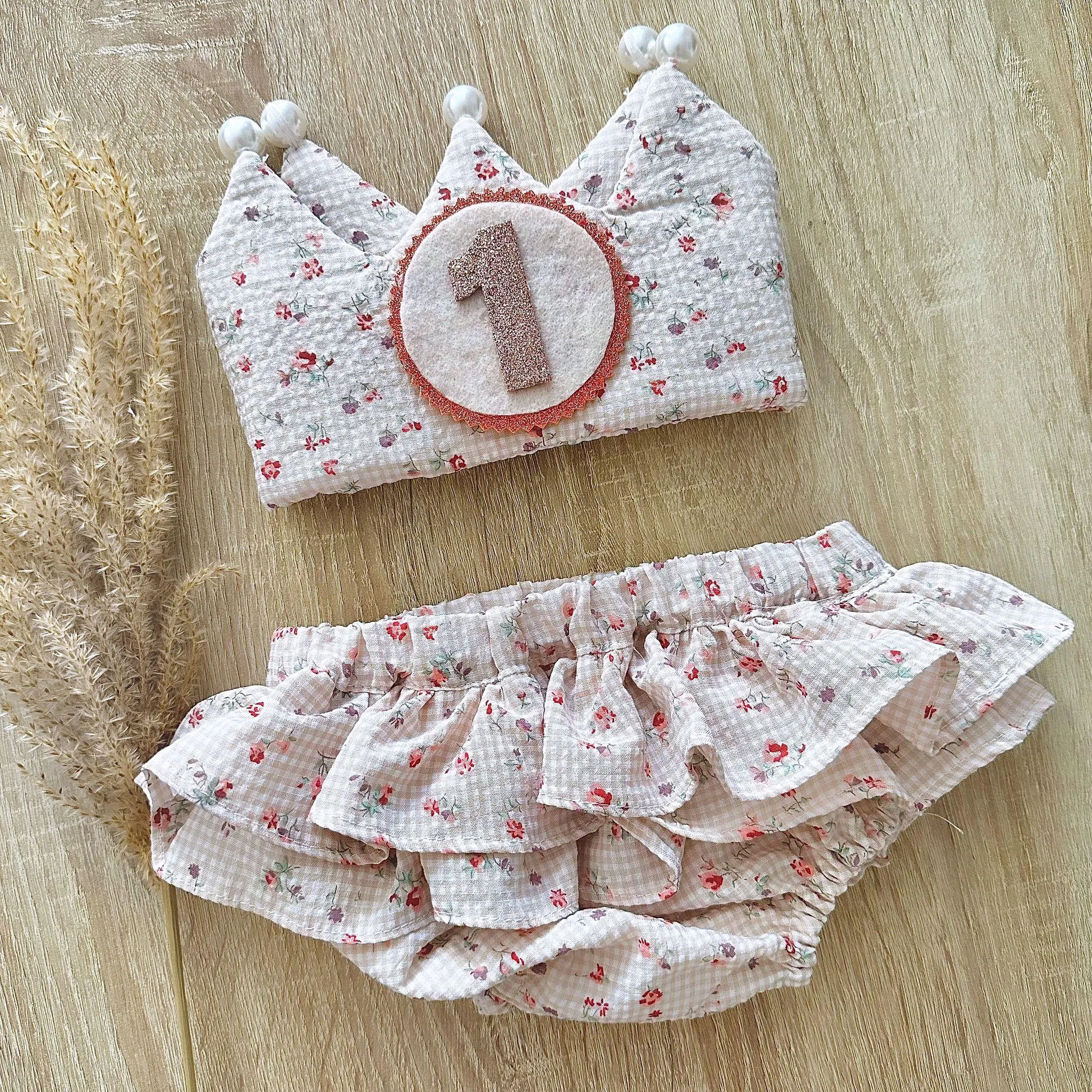 Conjunto cumpleaños vichy florecitas