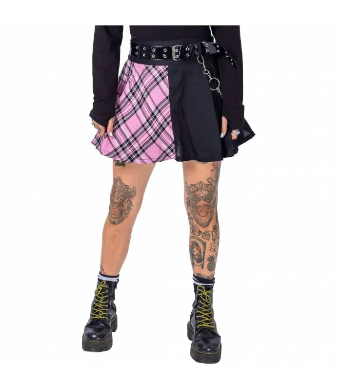 Falda Everleigh Tartán Rosa y Negro Cinturon Negro INNOCENT
