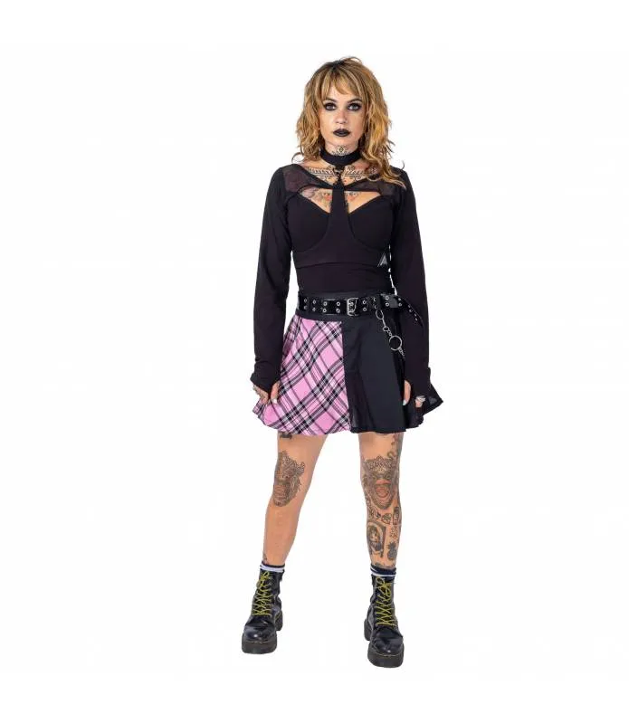 Falda Everleigh Tartán Rosa y Negro Cinturon Negro INNOCENT