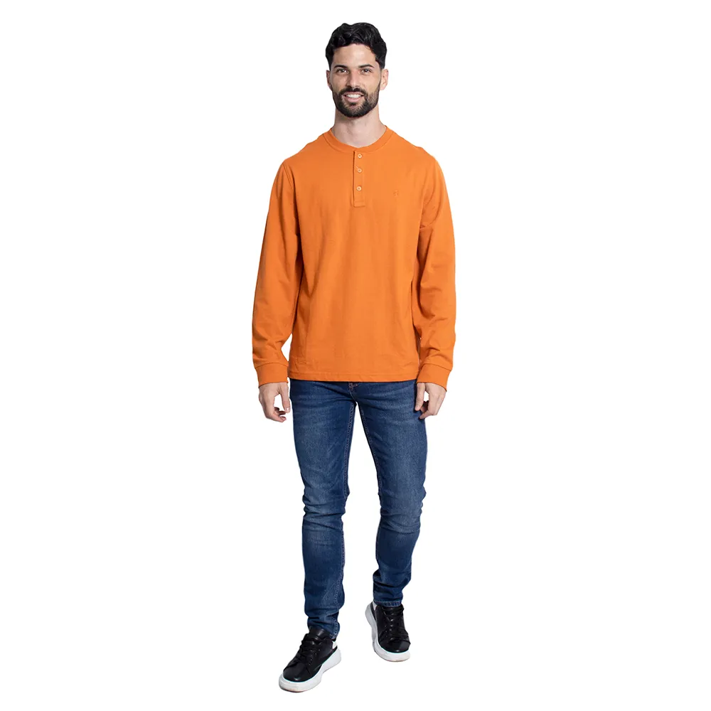 Franela manga larga cuello henley unicolor