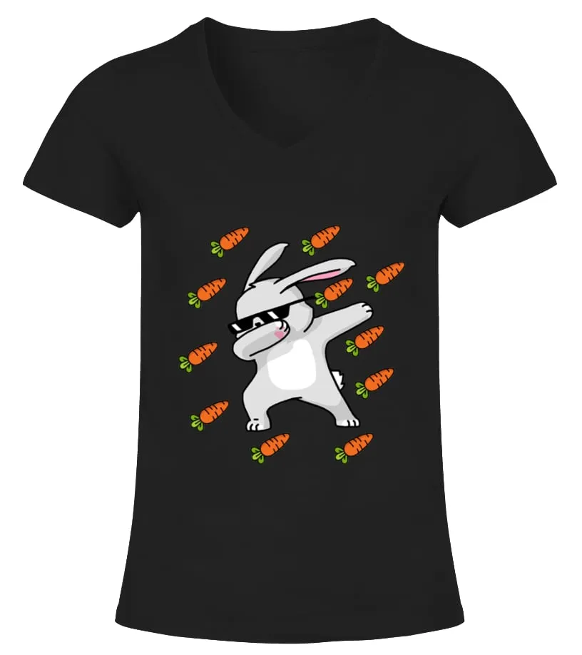 Funny Dabbing Easter Bunny Shirt Bunny Camiseta cuello pico Mujer
