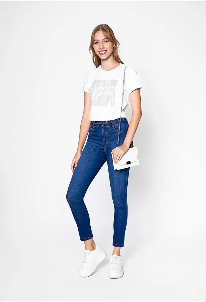 Jean ultraslim tiro alto con doble cintu