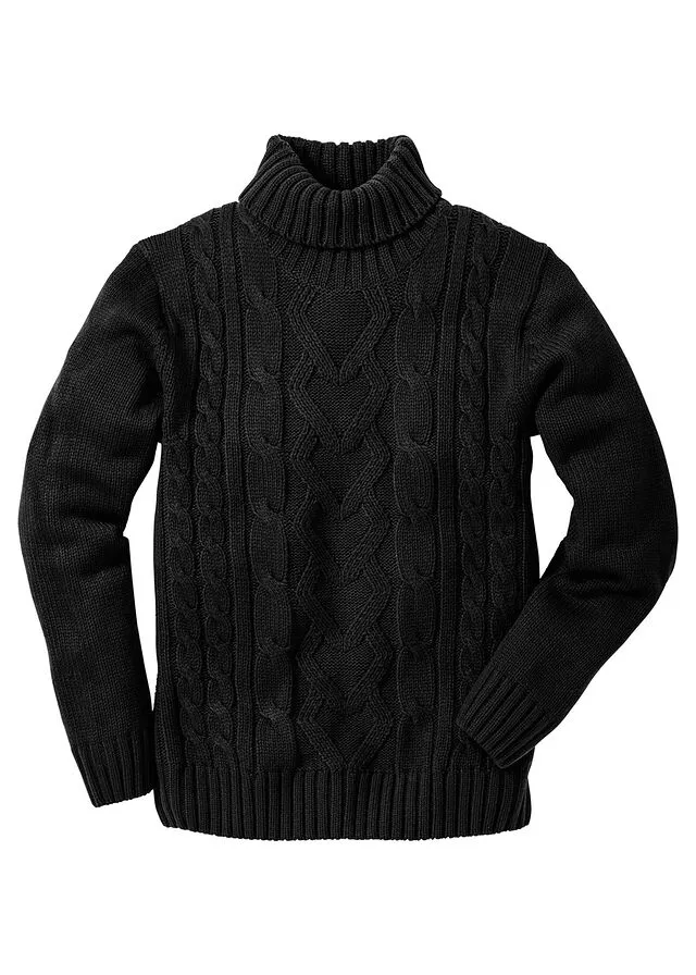Jersey grueso de cuello alto de punto Negro