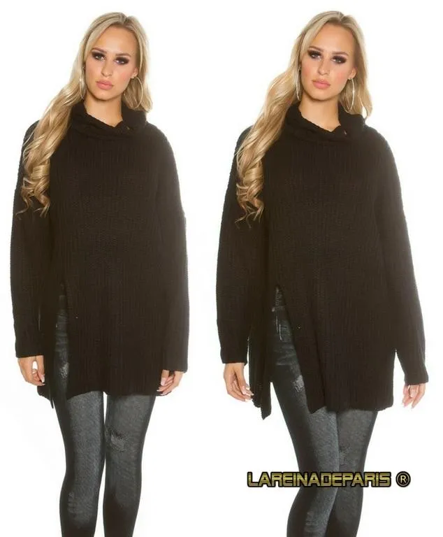 Jersey largo de punto y cuello alto 