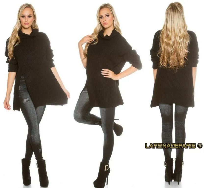 Jersey largo de punto y cuello alto 