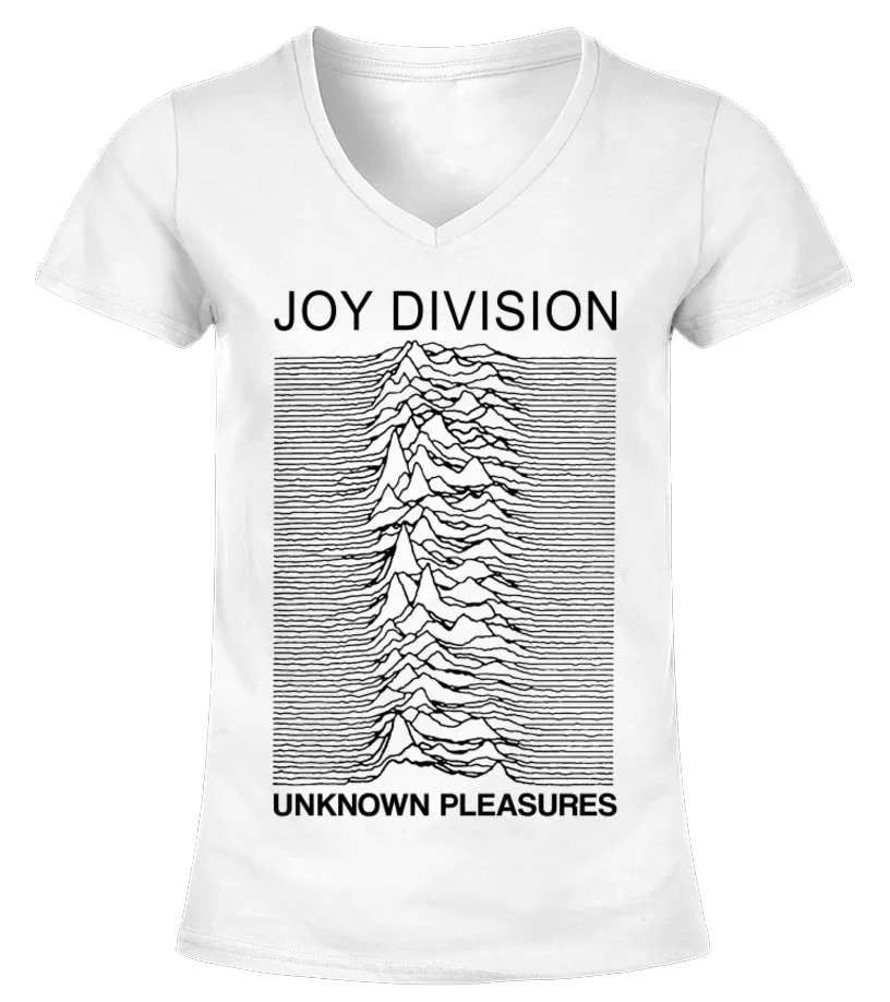 JOY DIVISION  UNKNOWN PLEASURES WHITE CAMISETA CUELLO PICO MUJER