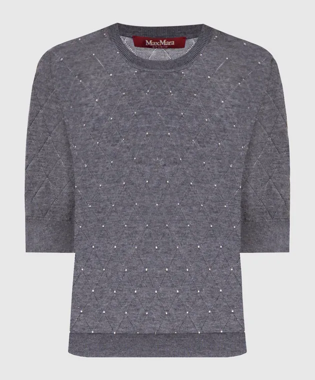 Max Mara PATRIK gray silk and wool Argyle top