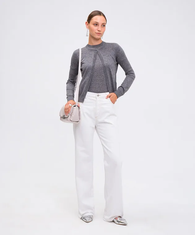 Max Mara PATRIK gray silk and wool Argyle top