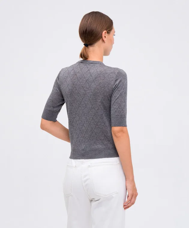 Max Mara PATRIK gray silk and wool Argyle top