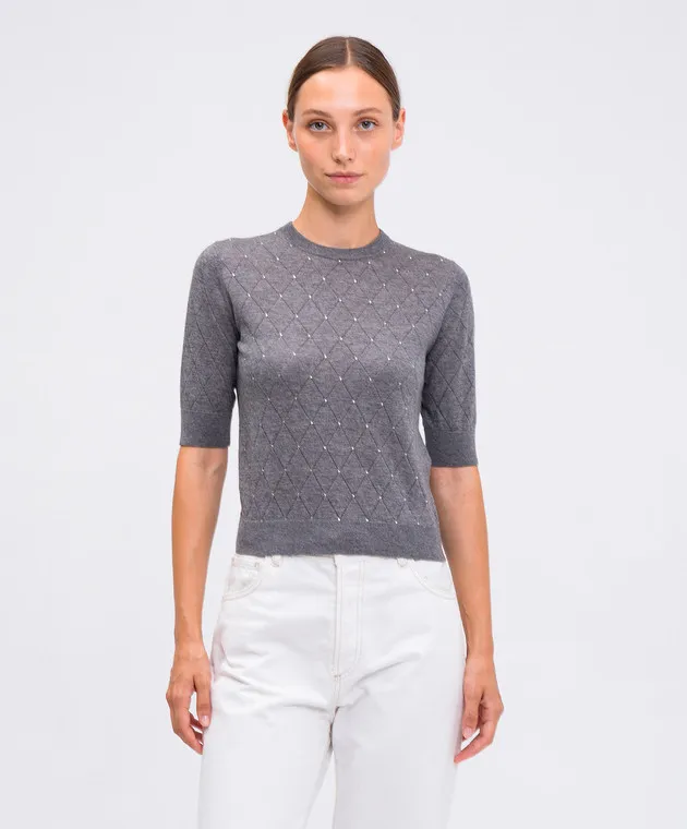 Max Mara PATRIK gray silk and wool Argyle top