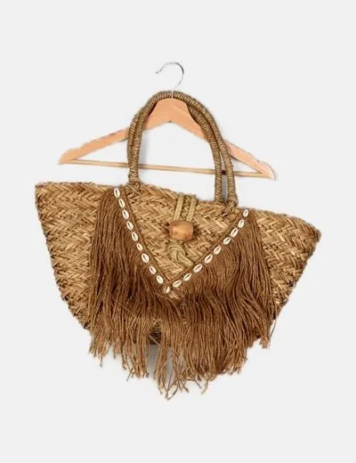 NoName Capazo beige abalorios
