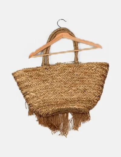 NoName Capazo beige abalorios