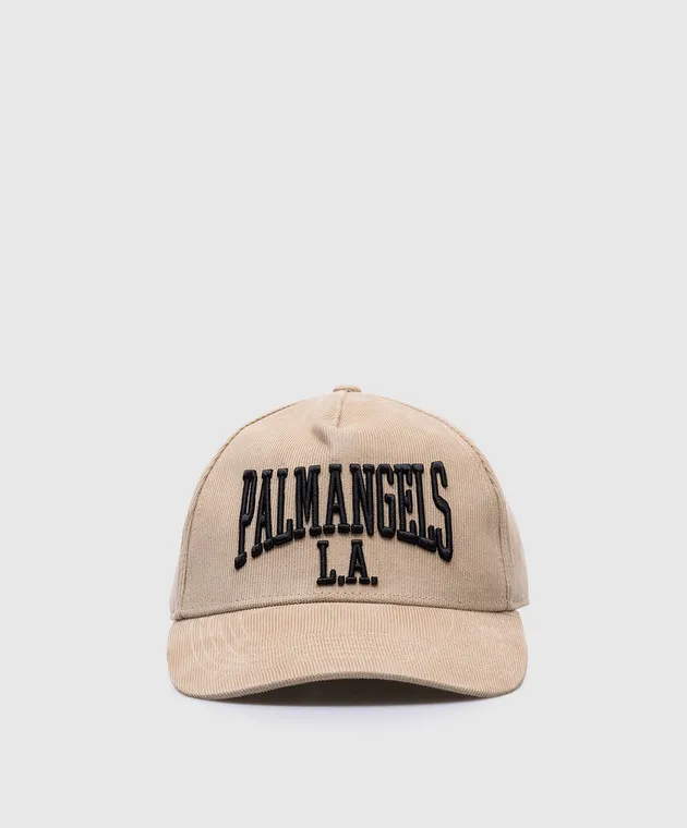 Palm Angels Beige corduroy cap with logo embroidery