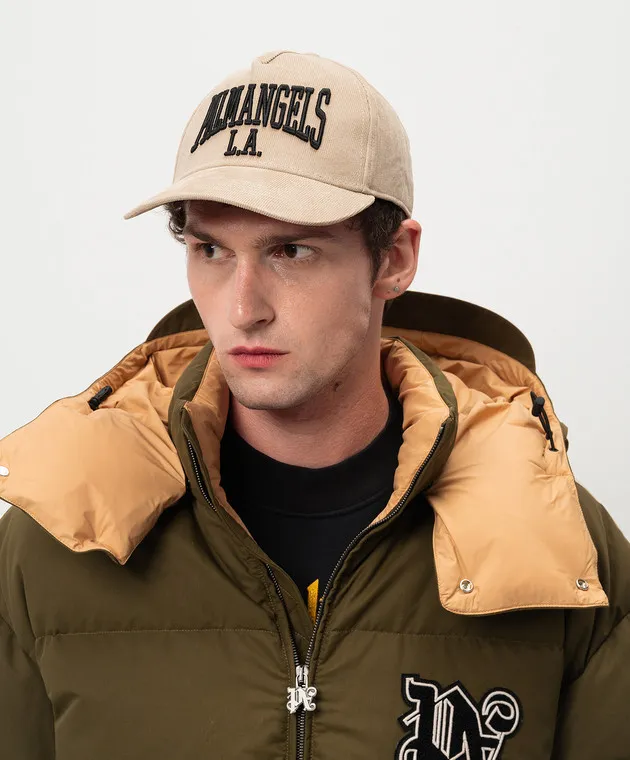 Palm Angels Beige corduroy cap with logo embroidery