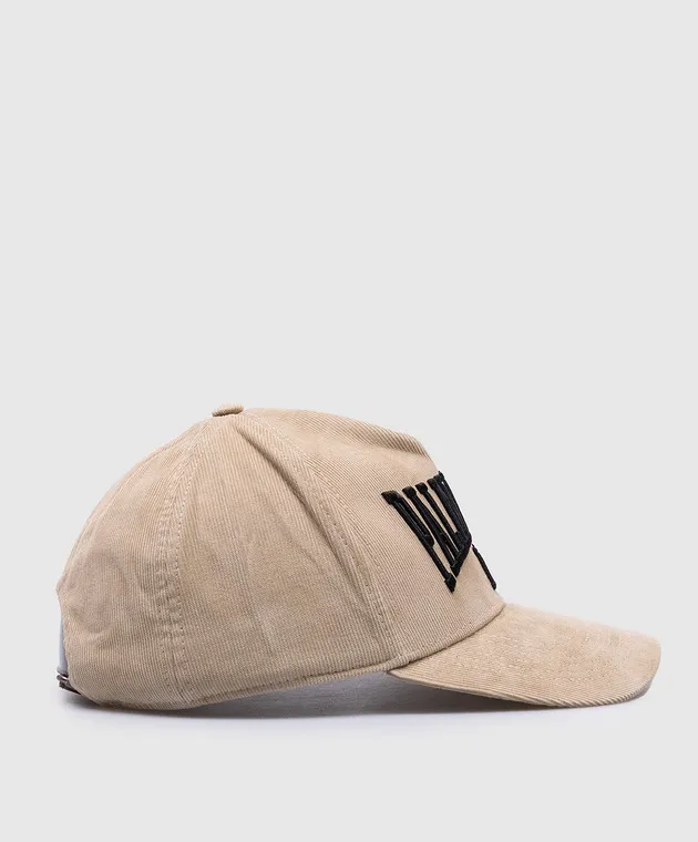 Palm Angels Beige corduroy cap with logo embroidery