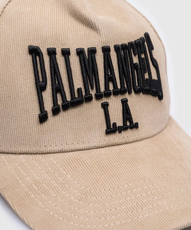 Palm Angels Beige corduroy cap with logo embroidery