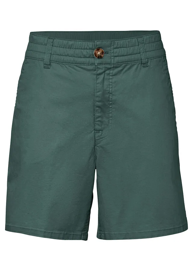 Pantalón corto de tiro alto de sarga Verde grisáceo
