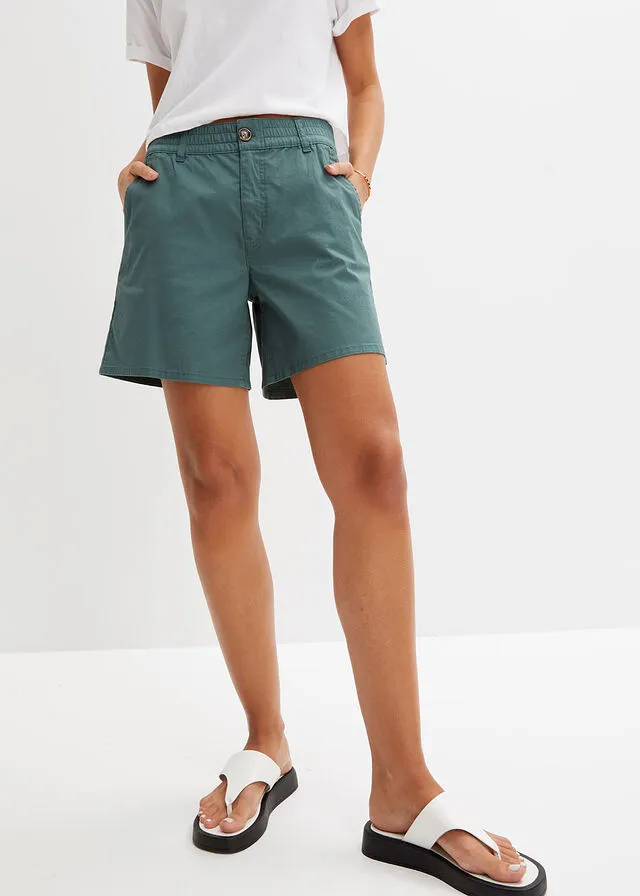 Pantalón corto de tiro alto de sarga Verde grisáceo