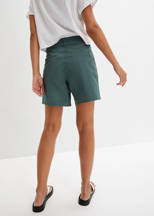 Pantalón corto de tiro alto de sarga Verde grisáceo