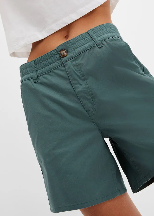 Pantalón corto de tiro alto de sarga Verde grisáceo