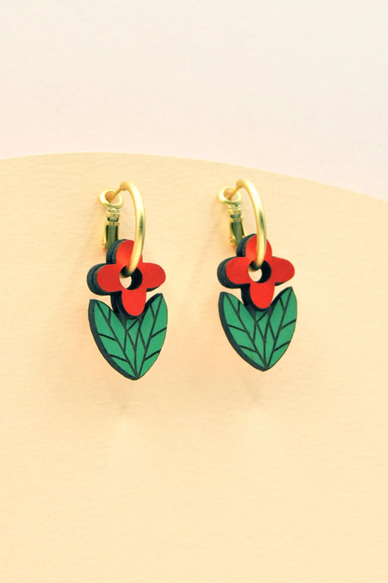 Pendientes de madera RED FOLK FLOWERS