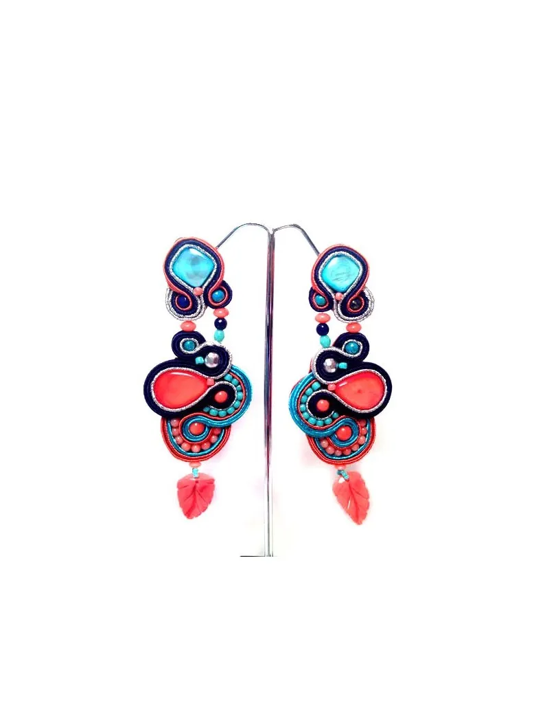 PENDIENTES FLAMENCA CORAL DE SOUTACHE