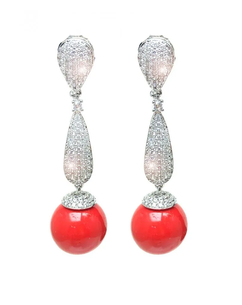 PENDIENTES LARGOS CORAL Y CIRCONITA BRILLO