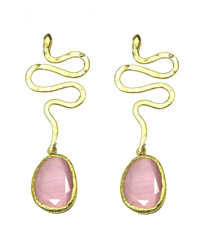 PENDIENTES LARGOS DE PIEDRAS NATURALES ROSAS