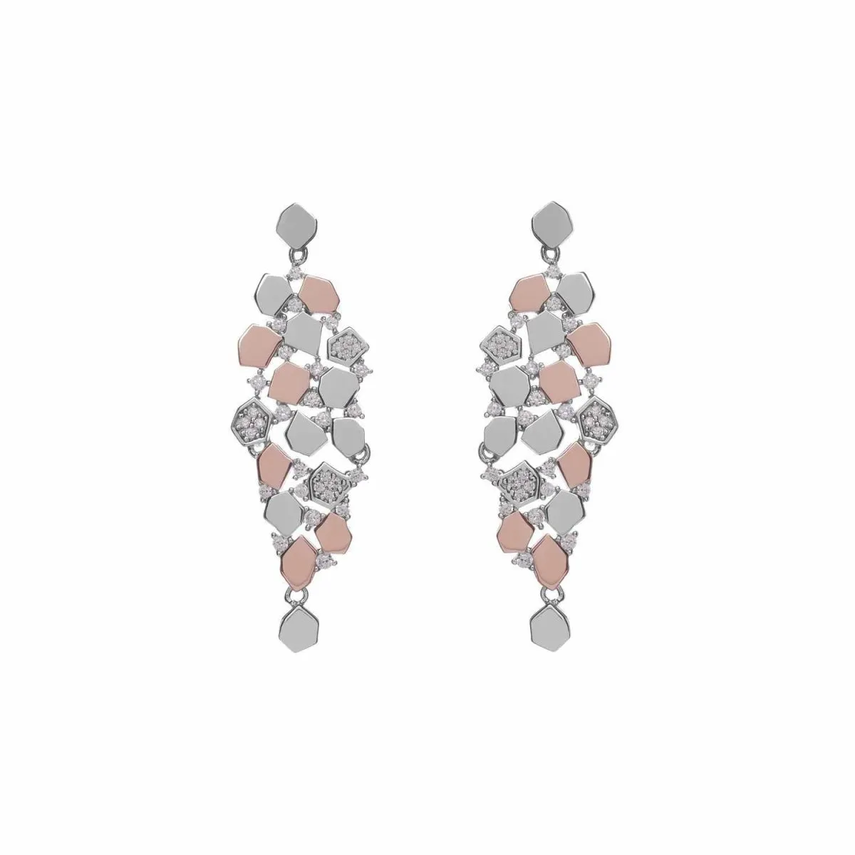 Pendientes largos diseo multipiezas bicolores y circonitas