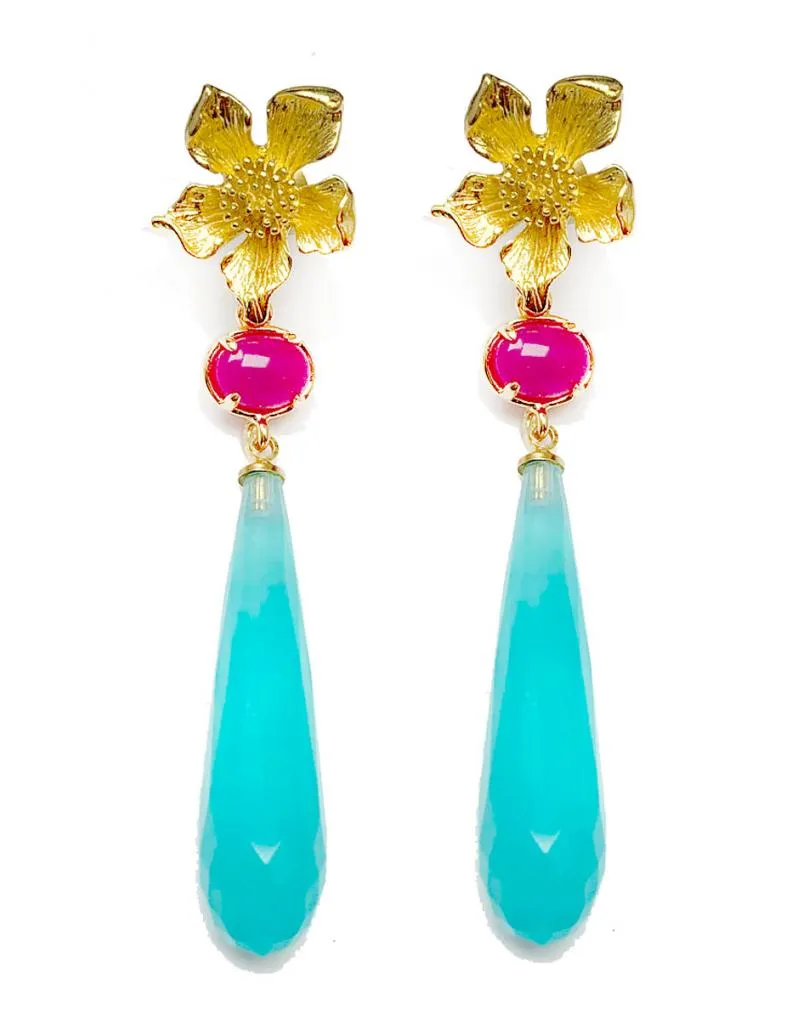PENDIENTES LARGOS MUJER LAGRIMAS PIEDRA AZUL