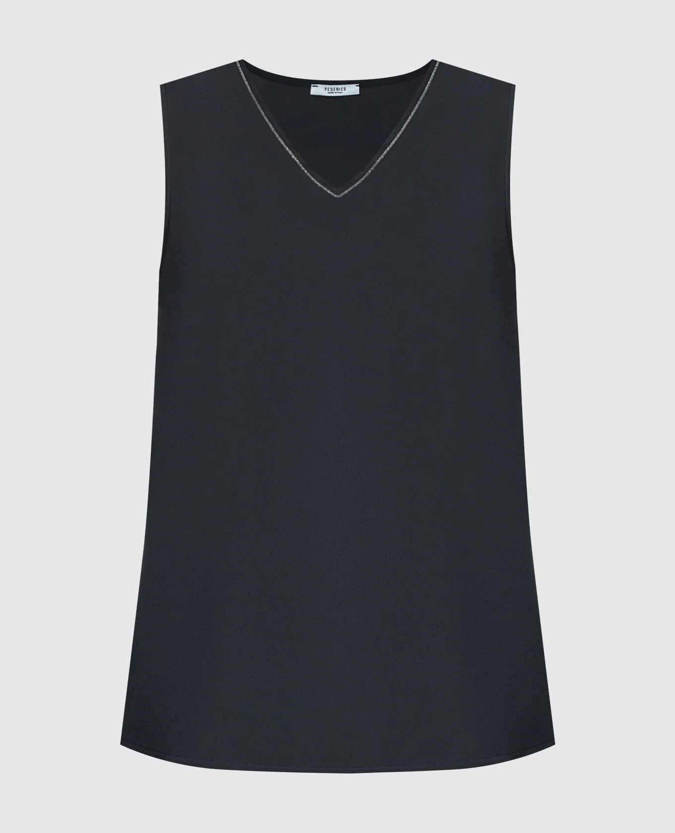 Peserico Blue silk top with monil chain