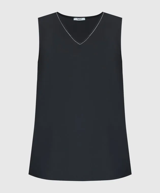 Peserico Blue silk top with monil chain