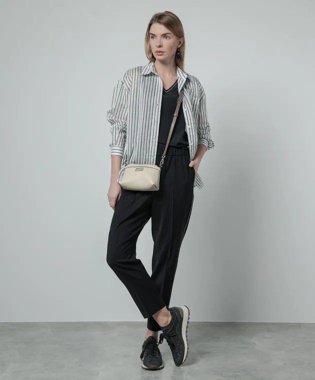 Peserico Blue silk top with monil chain