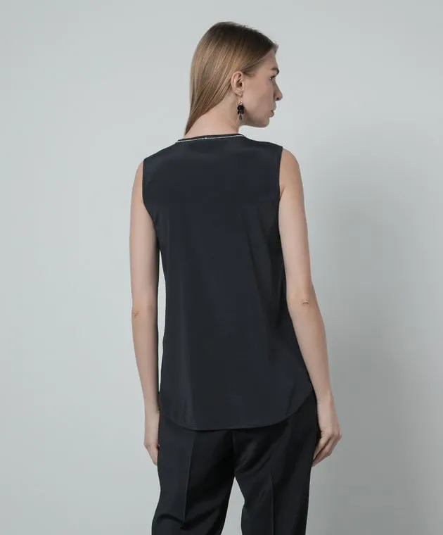 Peserico Blue silk top with monil chain