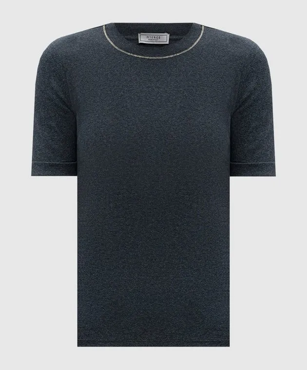 Peserico Gray ribbed top with monil chain