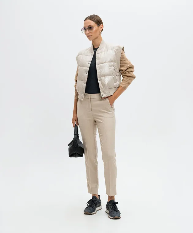 Peserico Gray ribbed top with monil chain