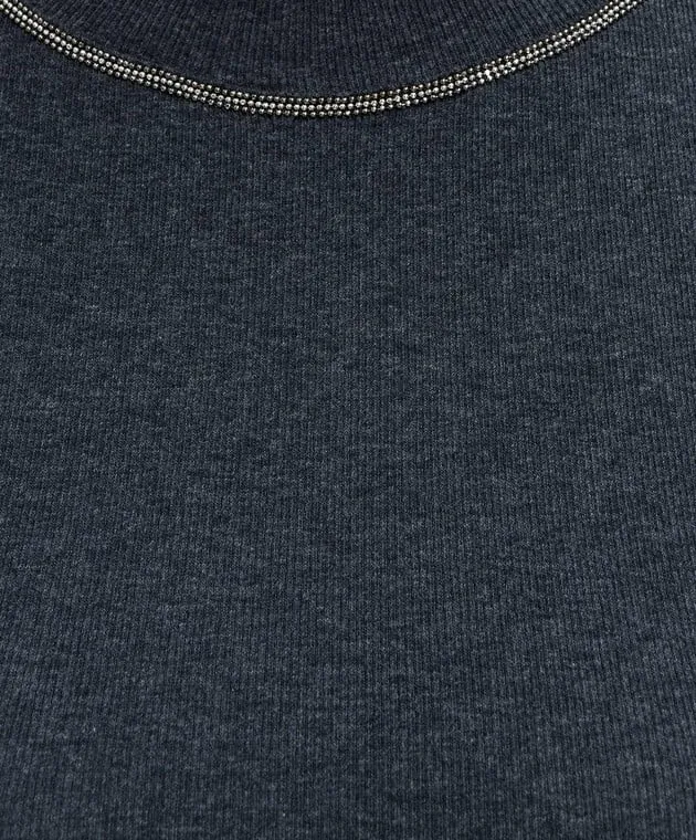 Peserico Gray ribbed top with monil chain