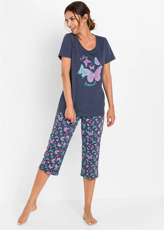 Pijama capri Azul jaspeado estampado
