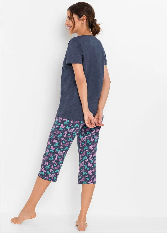 Pijama capri Azul jaspeado estampado